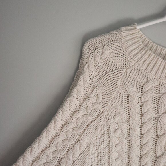 Aerie Womens White Sz S Cable Knit Crewneck Pullover Long Sleeve Ribbed Sweater - Picture 3 of 12